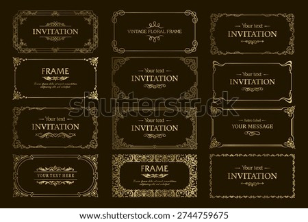 Design gold elements set, decorative flourish border corner and frame collection for invitation, menu and page decoration