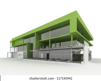 Design Of Modern Office Building. Environmentally Friendly, Green Architecture