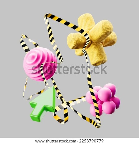 Design objects with random color and shapes industrial toy background concept. 3d rendering
