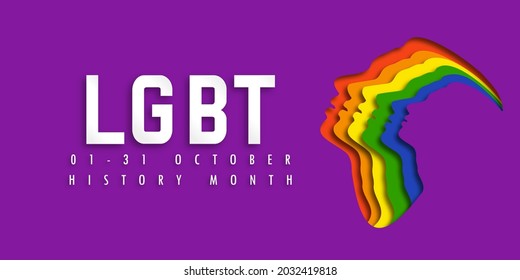 Design PRIDE LGBT HISTORY MONTH. People's Faces Look Up In LGBTQ+ Colors. Paper Cut. Minority Problem. PRIDE Parade. Coexistence Harmony And Multicultural Community Integration. Illustration