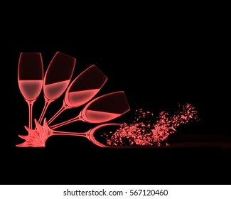 Design Of A Red Wind Glass Tipping Over And Shattering.