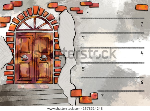 Design of a sheet with door and stears divided\
into seven divisions for daily entries and plans, for creative\
people, bloggers and\
students.
