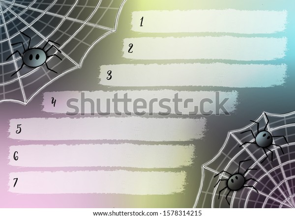 Design of a sheet with spiders divided into\
seven divisions for daily entries and plans, for creative people,\
bloggers and\
students.