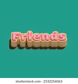 The design showcases the word Friends in bold, playful typography with a cream and pink color scheme, creating a lively and cheerful vibe against a striking teal background. - Powered by Shutterstock