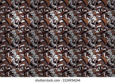 Design. Tender fabric pattern. Doodles white, brown and black on colors. Flat elements. Seamless pattern Print. Raster. - Shutterstock ID 1524934244
