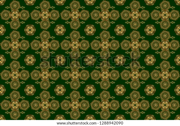 Design for the text,\
invitation cards, various printing editions. A raster golden\
ornament in east style. Seamless pattern with golden elements on a\
green background.