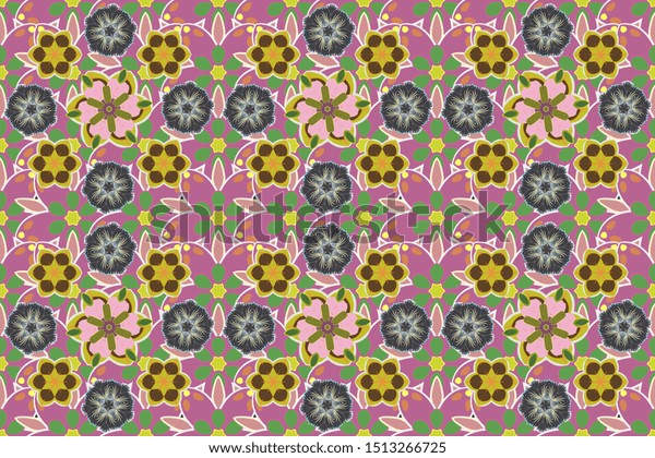 Design for the text, invitation cards,\
various printing editions. Seamless pattern with green, gray and\
pink elements. A raster ornament in east\
style.