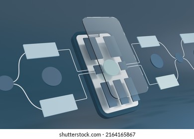 Designer Data Process Development Data Prototype Interface Flow Chart Smartphone Application, Creat User Interface Management Templat Node Graphic UX UI Sytem For User,web Experience,3d Rendering