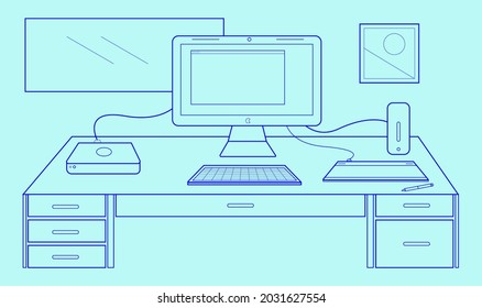 Designer Office, Workstation With Desing Tablet 