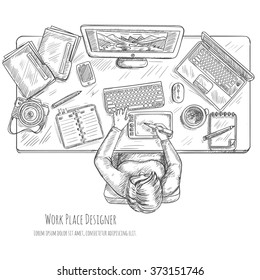 Designer Workplace Sketch Stock Illustration 373151746 | Shutterstock