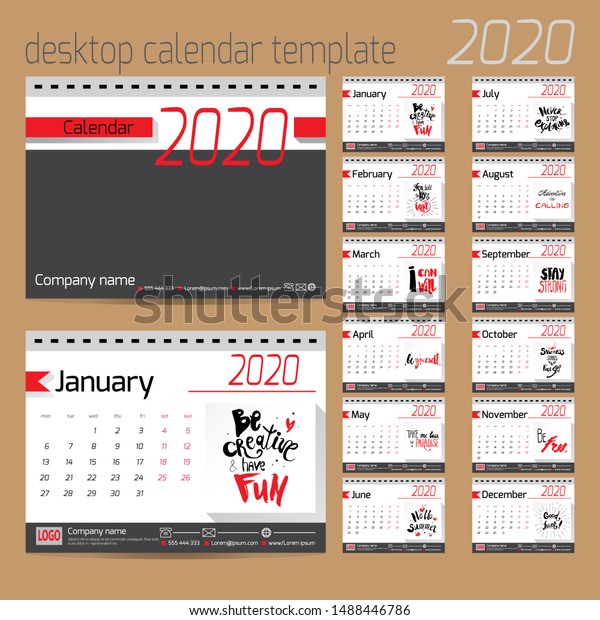 Desk Calendar 2020 Design Template Motivational Stock Illustration