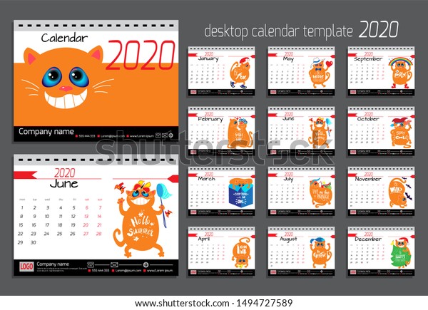 Desk Calendar Funny Cats 2020 Year Stock Illustration 1494727589