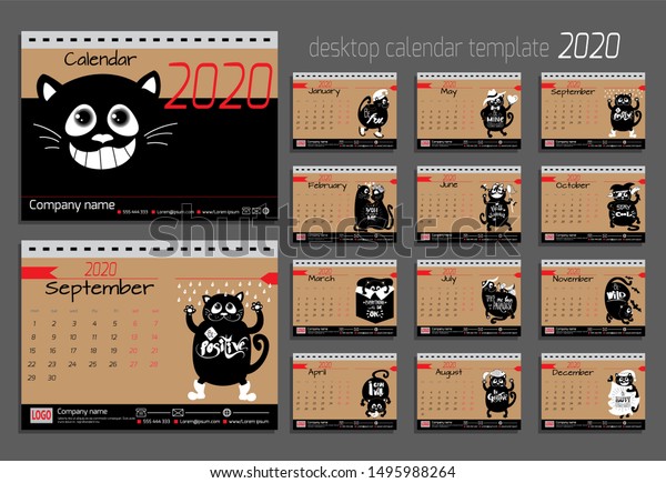 Desk Calendar Funny Cats 2020 Year Stock Illustration 1495988264