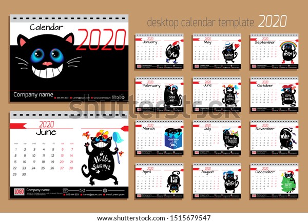 Desk Calendar Funny Cats 2020 Year Stock Illustration 1515679547