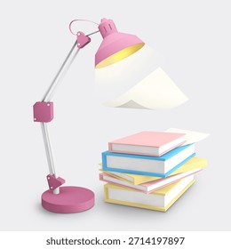 Desk setup with lamp and stack of books during study time in a simple workspace