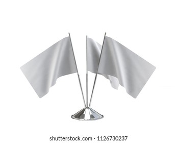 Desk Three Flag Mockup Isolated On White Background-3D Rendering