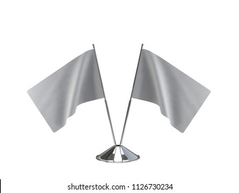 Desk Two Flag Mockup Isolated On White Background-3D Rendering