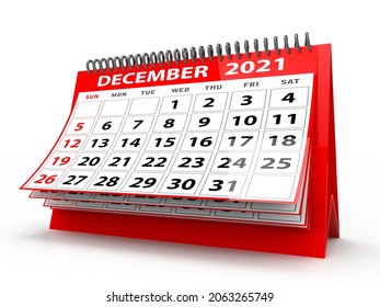 Desktop Calendar December 2021 isolated in white background, December 2021 Spiral Calendar can be used for Stationary, flyer, banner background. 3d render