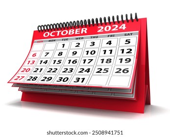 Desktop Calendar October 2024 isolated in white background, October 2024 Spiral Calendar can be used for Stationary, flyer, banner background. 3d render - Powered by Shutterstock