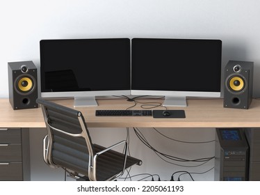 Desktop Computer Scene Mockup. 3D render