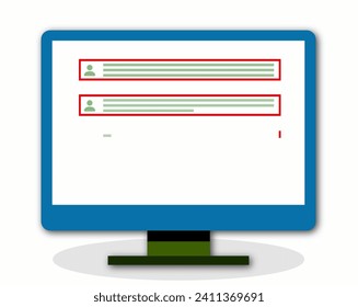 Desktop computer with search bars on the screen on white background.
