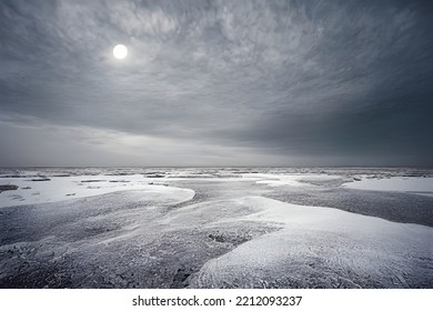 Desolate Icy Landscape. Frozen Tundra. Ice Floes.