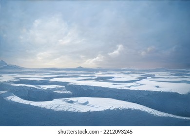 Desolate Icy Landscape. Frozen Tundra. Ice Floes.