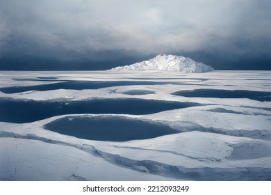 Desolate Icy Landscape. Frozen Tundra. Ice Floes.