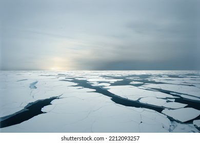 Desolate Icy Landscape. Frozen Tundra. Ice Floes.