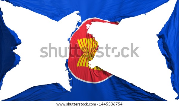 Destroyed Association of South East Asian\
Nations flag, white background, 3d\
rendering