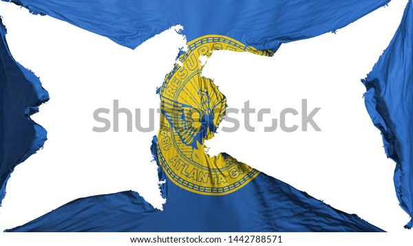 Destroyed Atlanta city, capital of Georgia\
state flag, white background, 3d\
rendering