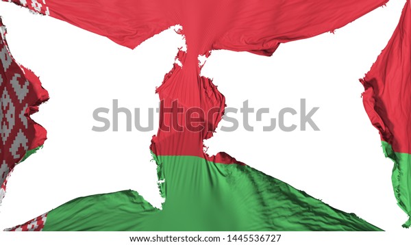 Destroyed\
Belarus flag, white background, 3d\
rendering