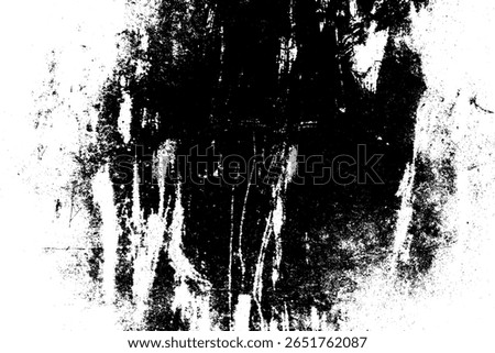 Destroyed black and white crumbled plaster on aged painted brushed surface. Rough grunge chipped edges of worn block. Old messy rustic peeling stone. Dust Overlay Distress Grainy Grungy Effect.