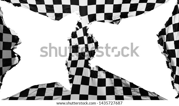 Destroyed\
Checkered flag, white background, 3d\
rendering