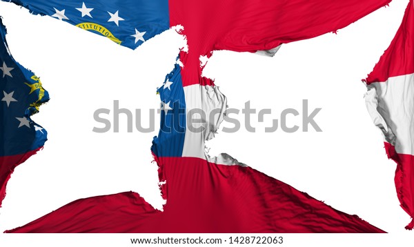 Destroyed Georgia state flag, white background,\
3d rendering