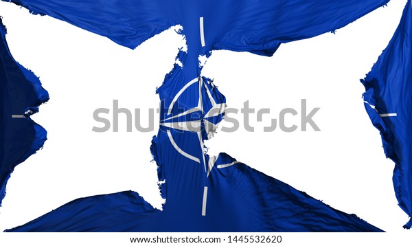 Destroyed North Atlantic Treaty Organization\
flag, white background, 3d\
rendering