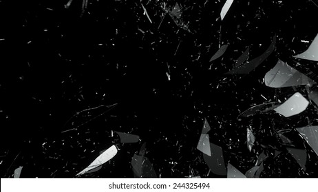 Destructed glass on black background. Large resolution