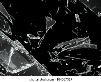 Destructed Or Shattered Glass Isolated Over Black Background