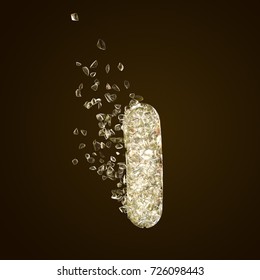 Destruction of bacterium, conceptual image for the use of antibiotics and other antibacterial agents, 3D illustration