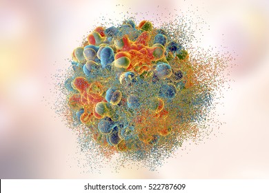 Destruction of hepatitis B virus, 3D illustration. Conceptual image for anti-hepatitis treatment