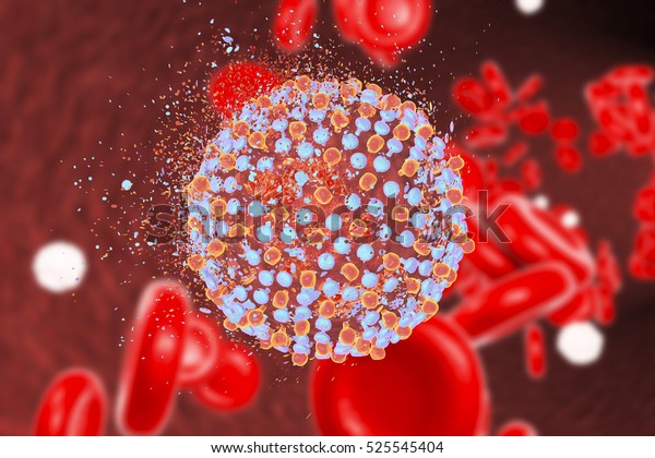 Destruction of hepatitis C virus,\
3D illustration. Conceptual image for hepatitis C\
treatment