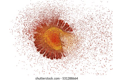 Destruction Of Human Immunodeficiency Virus (HIV), AIDs Virus Isolated On White Background, 3D Illustration. Concept For HIV Treatment And Prevention