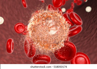 Destruction Of Leukemia Cell, Conceptual Image. 3D Illustration Which Can Be Used To Illustrate Blood Cancer Treatment