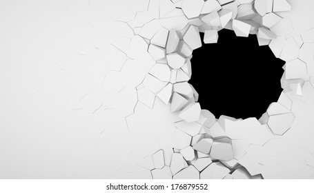 Destruction of a white wall