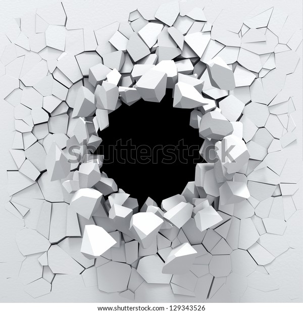 Destruction of a white\
wall