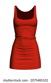 Detail dress with pleats on an invisible mannequin. Red polygonal dress. 3D illustration