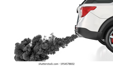 detail of exhaust fumes coming out of the exhaust pipe of an suv. 3d render