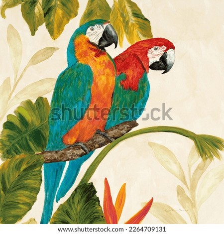 Detail of modern colorful oil painting of Rainbow Parrot, bird, canvas art, art work, hand drawn