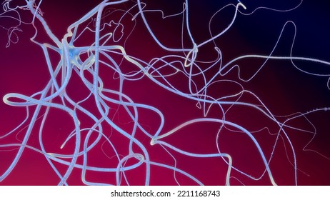 Detailed 3D Illustration Of A Human Brain Neuron Cell, Close Up View In Abstract Dark Space