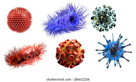 Detailed 3d medical illustration of viruses and bacteria  isolated on white background